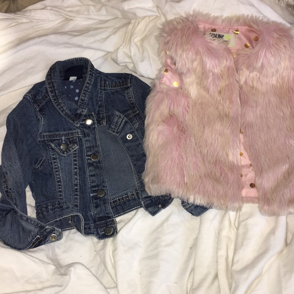 Jean jacket and faux fur vest